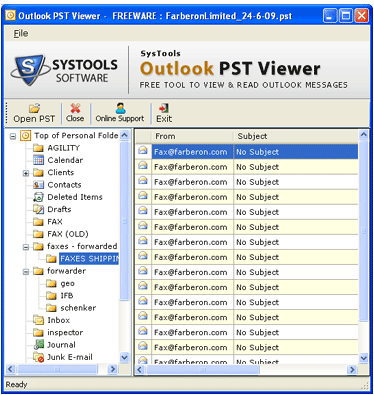 Portable PST Viewer Too to view PST file content without having Outlook.